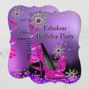 Glitter Purple Pink Heel Birthday Party Pearl Invitation