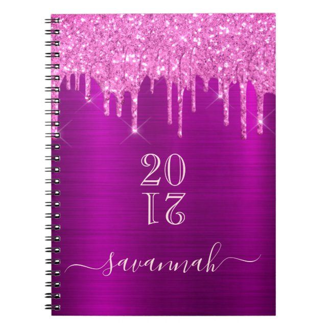 Glitter purple pink monogram girly diary 2021 notebook (Front)