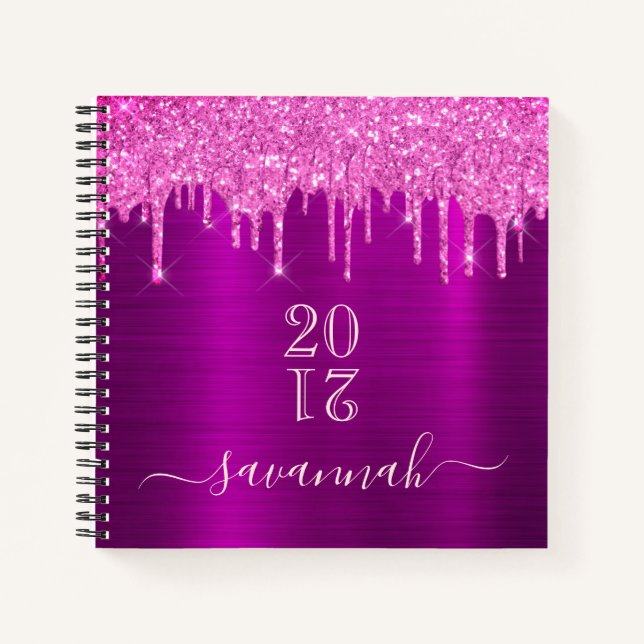 Glitter purple pink monogram girly diary 2024 notebook (Front)