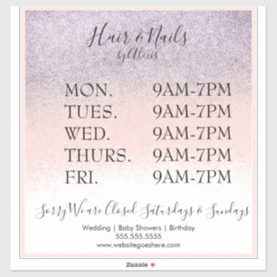 Glitter Purple Pink Salon  Business Sign Sticker