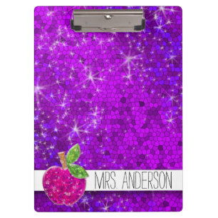 Glitter Purple Pink Teachers Apple Classroom Name Clipboard