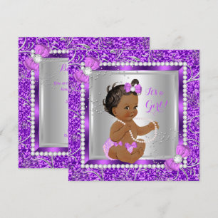 Glitter Purple Silver Baby Shower Girl Ethnic Invitation