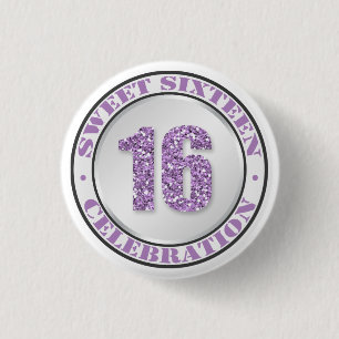 Glitter Purple Sweet 16 Celebration Buttons