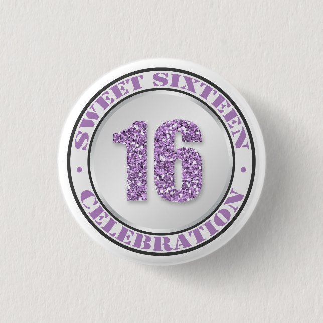 Glitter Purple Sweet 16 Celebration Buttons (Front)