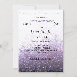 Glitter Purple Sweet 16 / Cocktail Party Invite