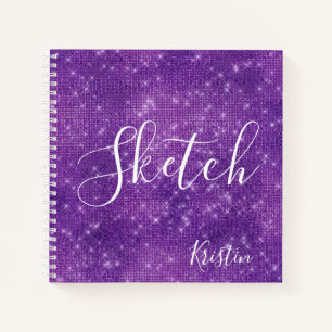 Glitter Purple White Script Your Name Sketchbook Notebook