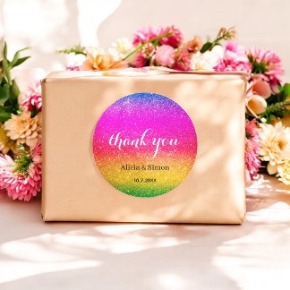 Glitter Purple Yellow Wedding Rainbow Sparkle   Classic Round Sticker