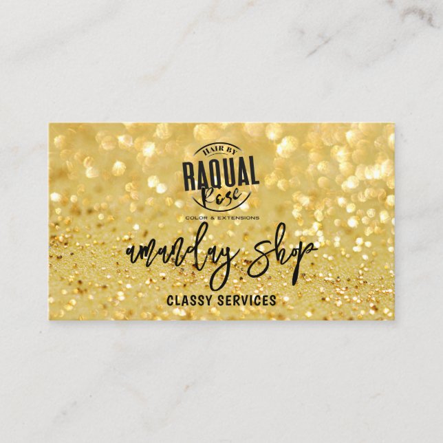 Glitter QR Code Logo Online Shop Golden Glitter Business Card (Front)