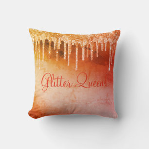 Glitter Queen Glitter Drip Sparkles Glam Orange Cushion