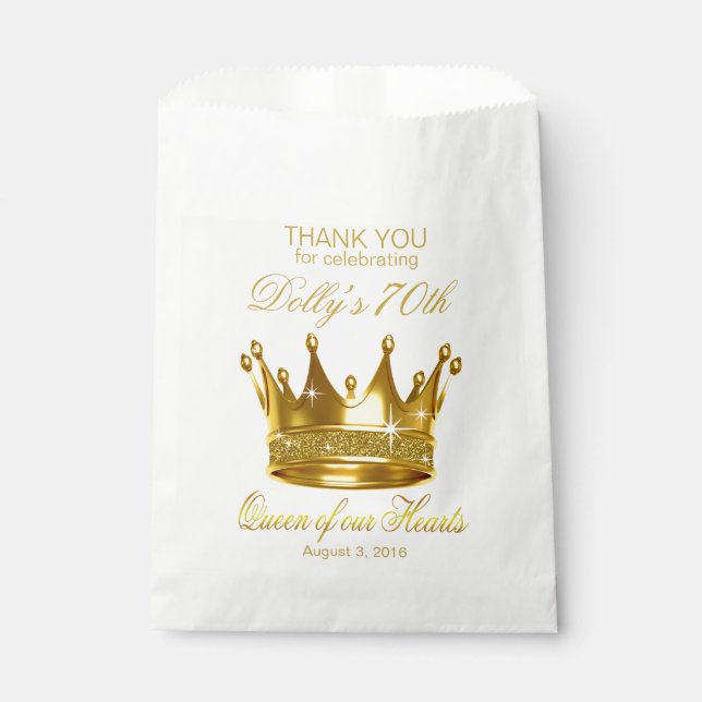 Glitter Queen of our Hearts 70th Birthday Crown Favour Bags (Front)
