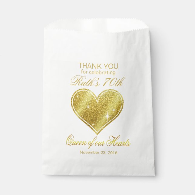 Glitter Queen of our Hearts 70th Birthday Favour Bags (Front)
