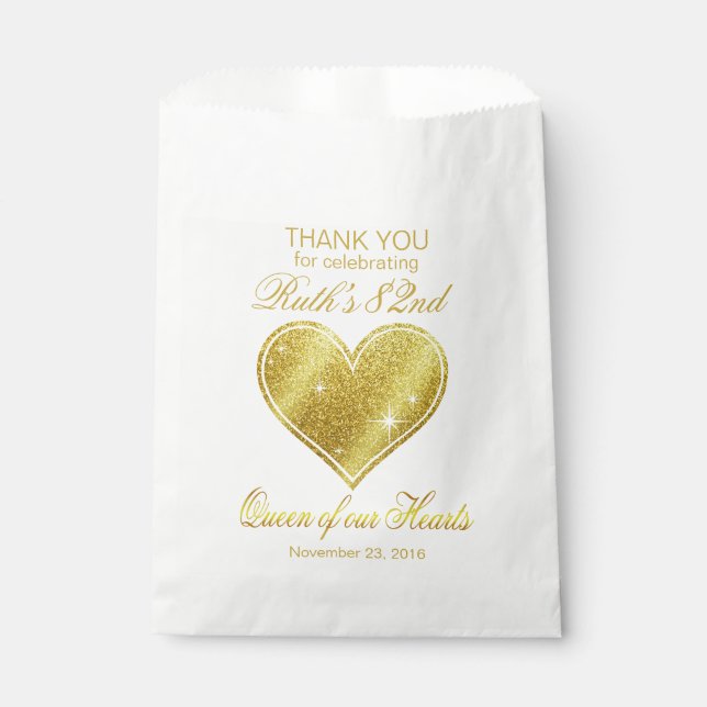 Glitter Queen of our Hearts 80th Birthday Favour Bags (Front)