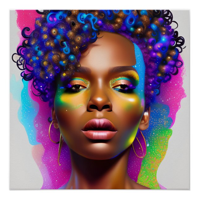 Glitter Queen Rainbow Cute Hair Black Melanin Afro Poster (Front)