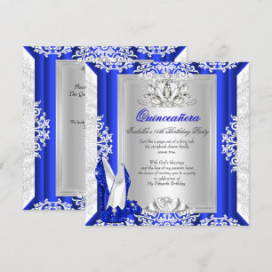 Glitter Quinceanera 15th Birthday Royal Blue Shoes Invitation