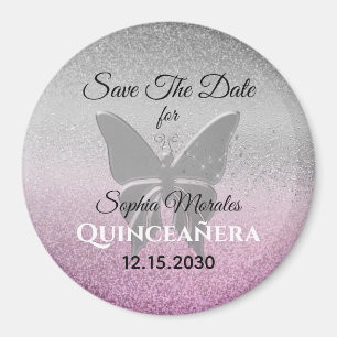 Glitter Quinceañera Save The Date Invitation Magnet