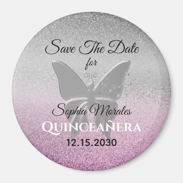 Glitter Quinceañera Save The Date Invitation Magnet (Front)