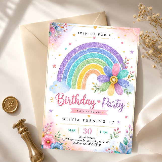 Glitter Rainbow 17th Birthday Invitation (Creator Uploaded)