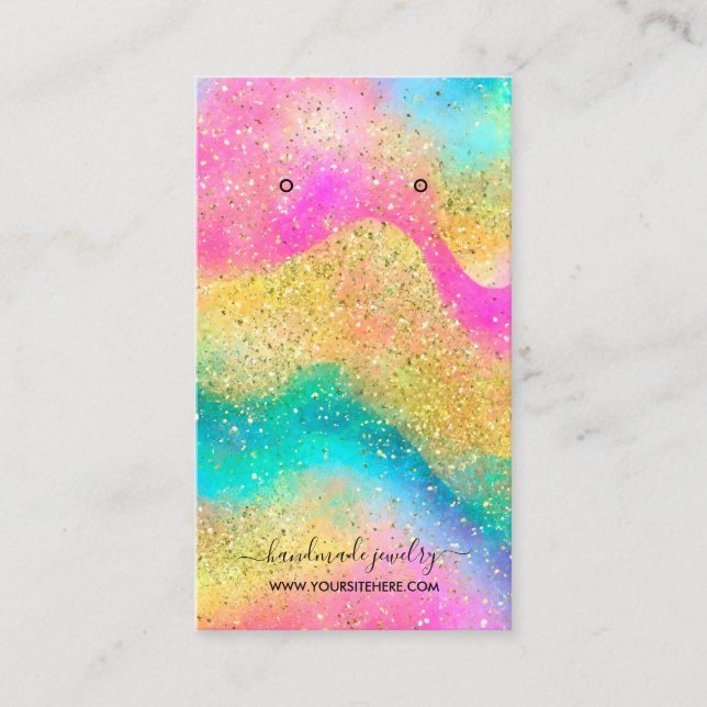 Glitter Rainbow Alcohol Ink Splash Earring Display Business Card (Front)