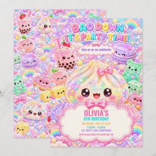 Glitter Rainbow Dumpling Squishy Party Birthday Invitation