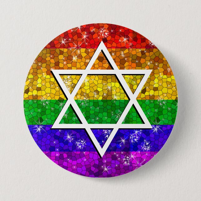 Glitter Rainbow Flag Gay Jewish Star of David 7.5 Cm Round Badge (Front)