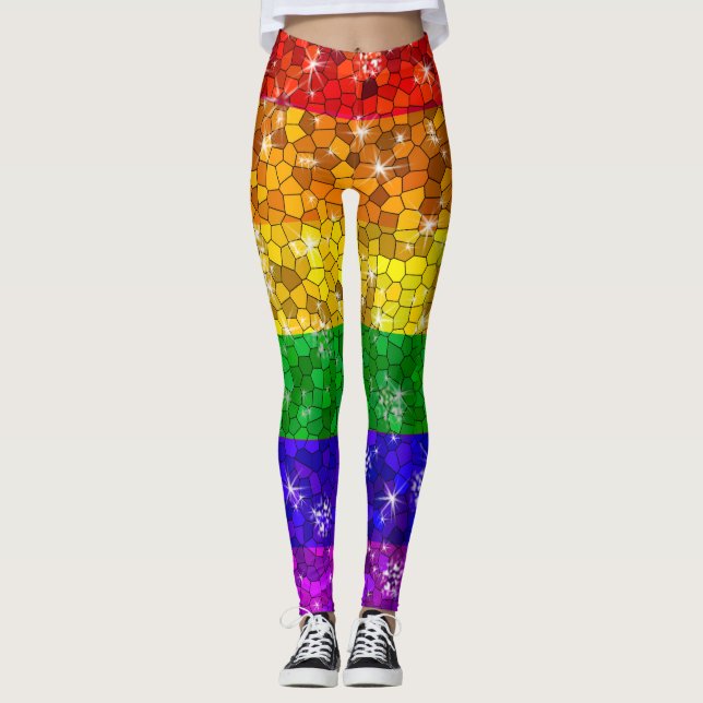 Glitter Rainbow Flag Marriage Equality Gay Pride Leggings (Front)