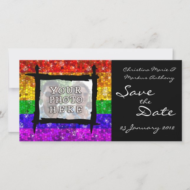 Glitter Rainbow Flag Marriage Equality Gay Pride Save The Date (Front)
