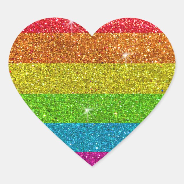 Glitter Rainbow Gay Pride LGBTQ Human Rights Heart Sticker (Front)