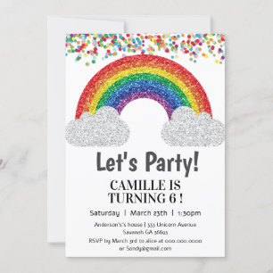 Glitter rainbow girl birthday  invitation