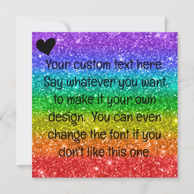 Glitter Rainbow Heart Blank Holiday Card (Front)