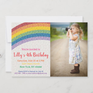 Glitter Rainbow Party, Birthday Photo Invitation
