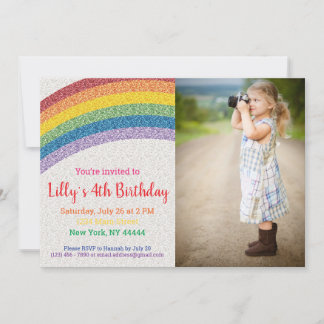 Glitter Rainbow Party, Birthday Photo Invitation