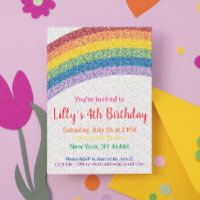 Glitter Rainbow Party Invitation, Rainbow Birthday
