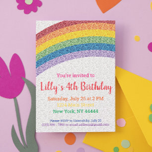 Glitter Rainbow Party Invitation, Rainbow Birthday Invitation