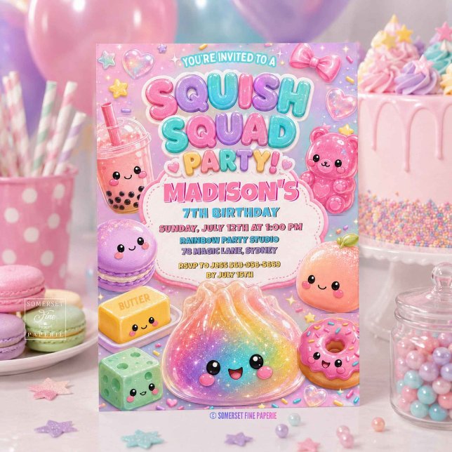 Glitter Rainbow Squishy Birthday Party Invitation (Glitter Rainbow Squishy Birthday Party Invitation)