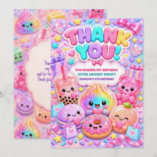 Glitter Rainbow Squishy Birthday Party Message Thank You Card