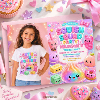 Glitter Rainbow Squishy Birthday Party Photo Invitation