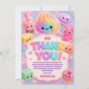 Glitter Rainbow Squishy Birthday Party Thank You Card
