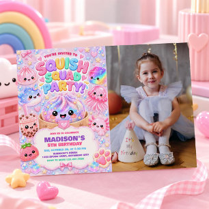 Glitter Rainbow Squishy Girl Birthday Party Photo Invitation