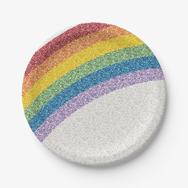 Glitter Rainbow Stripes Paper Plate (Front)