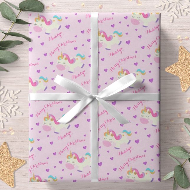 Glitter Rainbow Unicorn Christmas Pink Wrapping Paper (Creator Uploaded)