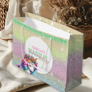 Glitter rainbow unicorn magical  large gift bag