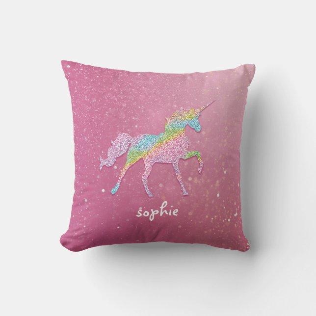 Glitter Rainbow Unicorn Nursery Cushion (Front)