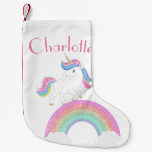 Glitter Rainbow Unicorn with Custom Name Small Christmas Stocking