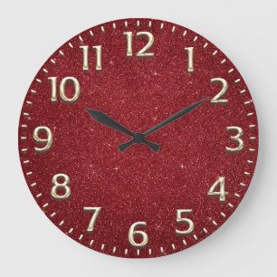 Glitter Red Arabic Numbers Metallic Wine Large Clock