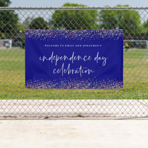 Glitter Red Blue Independence Day July 4 Welcome Banner