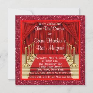 Glitter Red Carpet Hollywood Bat Mitzvah Invite