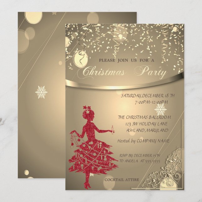 Glitter Red Girl,Confetti Company Christmas Party Invitation (Front/Back)