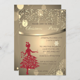 Glitter Red Girl,Confetti Company Christmas Party Invitation