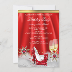 Glitter Red High Heel Shoes Gold Champagne Party Invitation
