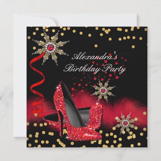 Glitter Red High Heels Black Birthday Party Invitation (Front)